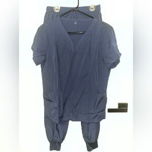New scrub set women short sleeves V neck shirt and jogger navy medium